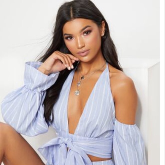 PrettyLittleThing Tops - Blue Front halter top